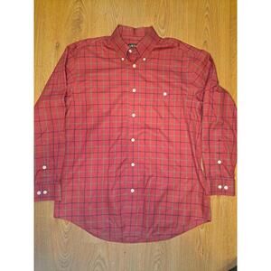 Orvis Long Sleeve Shirt Mens Large Red Windowpane Cotton